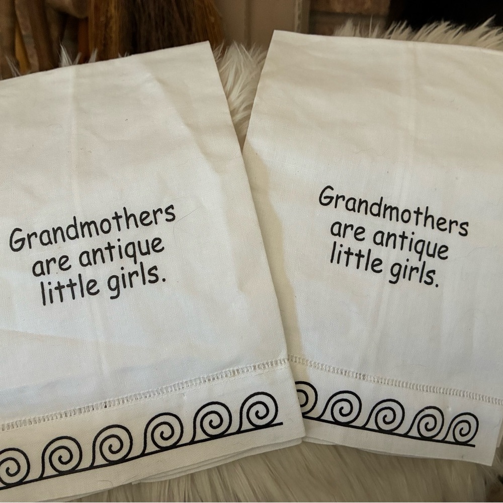 Pair of White Tea Towels with Black Embroidery